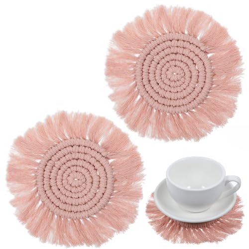 Ymapinc Süße Gewebtes Untersetzer Boho Rosa，2 Stück Stoff Untersetzer Gläser Rosa Set Glasuntersetzer Dekoration für Restaurants Cafés Bars Tassen Einweihungsgeschenke für Frauen Zuhause und Büro von Ymapinc