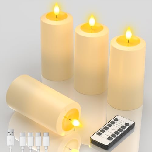 Yme 4er Set LED Kerzen Aufladbar mit Auspust-Funktion & Fernbedienung, Flackernd Wiederaufladbare Stumpenkerzen mit Timer & USB-C Kabel für Home Zimmer Halloween Weihnachten Party Deko & Ambiente Yme 4er Set LED Kerzen Aufladbar mit Auspust-Funktion & Fernbedienung, Flackernd Wiederaufladbare Stumpenkerzen mit Timer & USB-C Kabel für Home Zimmer Halloween Weihnachten Party Deko & Ambiente von Yme