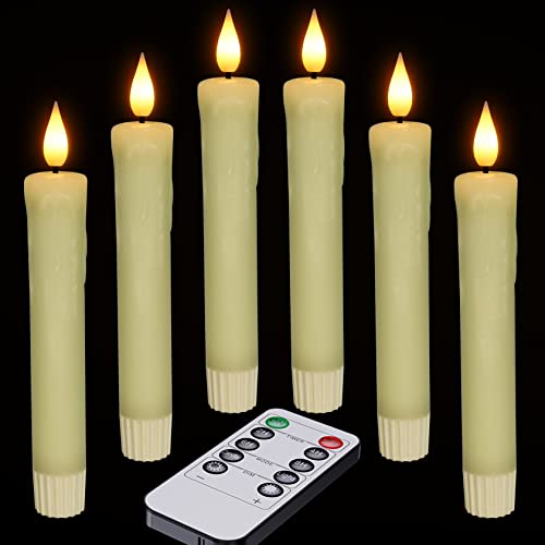 Yme LED Stabkerzen mit Timerfunktion und Fernbedienung, 6 Stück Elektrische Kerzen Batteriebetrieben mit Echtwachs Flackernde Flamme für Halloween Adventskranz Weihnachten Hochzeit Deko von Yme