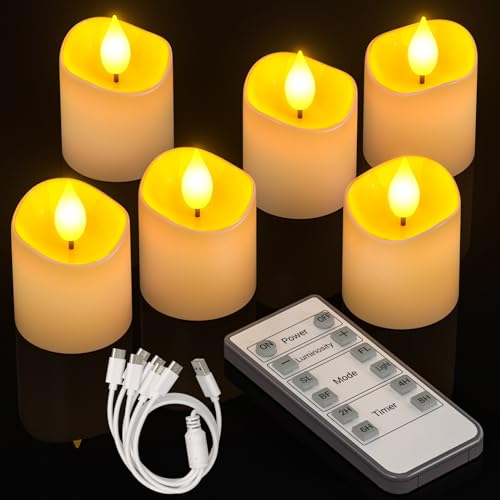 Yme LED Kerzen Aufladbar mit Timerfunktion Fernbedienung, 6er Elektrische Wiederaufladbar Teelichter Flackernd für Zimmer Schlafzimmer Weihnachten Saisonale Deko Wohnzimmer von Yme