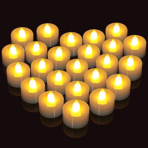 Ymenow Flammenlose LED Kerzen, 24 Stk. Batteriebetriebene Flackernde Elektrische Teelichter mit Drehschalter für Halloween Weihnachten Neujahr Party Zuhause Hochzeit Deko - Warmweiß (Keine Timer) von Ymenow