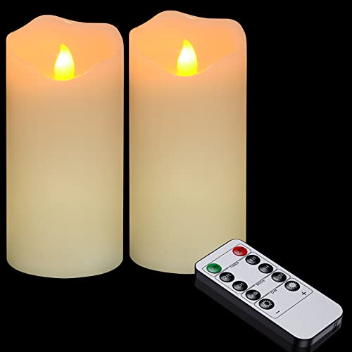 Ymenow LED Kerzen mit Fernbedienung, 2 Stk 15,2cm Stumpenkerzen LED Kerzen Flackernde Flamme Echtwachskerzen mit Timerfunktion für Muttertagsgeschenk Deko Schlafzimmer Wohnzimmer Garten Hochzeit von Ymenow