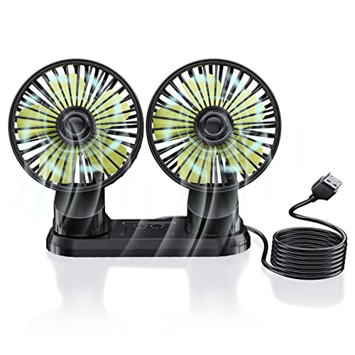 Ymenow Auto Ventilator, 5V USB Ventilator Mini Ventilator Doppellüfter Autolüfter mit 3 Luftvolumeneinstellungen & 360 Grad Drehbarer für Auto Van SUV RV Boot - Ideal für Treiber von Ymenow