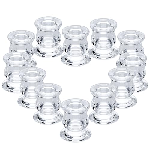 Ymenow Kerzenhalter Glas, 12er-Set Kerzenständer Stabkerzen Stumpenkerzen Teelichthalter Glas for Hochzeit Valentinstag Tisch Deko Wohnzimmer Schlafzimmer, D 2,4cm von Ymenow