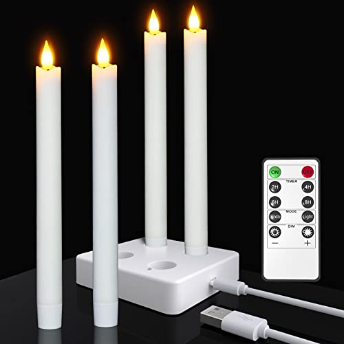 Ymenow LED Kerzen mit Timerfunktion, 4 Stück Wiederaufladbare 25cm Hoch Echtwachs Flackernde Flamme Weiß Stabkerzen mit Ladestation Fernbedienung für Wohnzimmer Zimmer Halloween Deko Weihnachtsdeko Ymenow LED Kerzen mit Timerfunktion, 4 Stück Wiederaufladbare 25cm Hoch Echtwachs Flackernde Flamme Weiß Stabkerzen mit Ladestation Fernbedienung für Wohnzimmer Zimmer Halloween Deko Weihnachtsdeko von Ymenow
