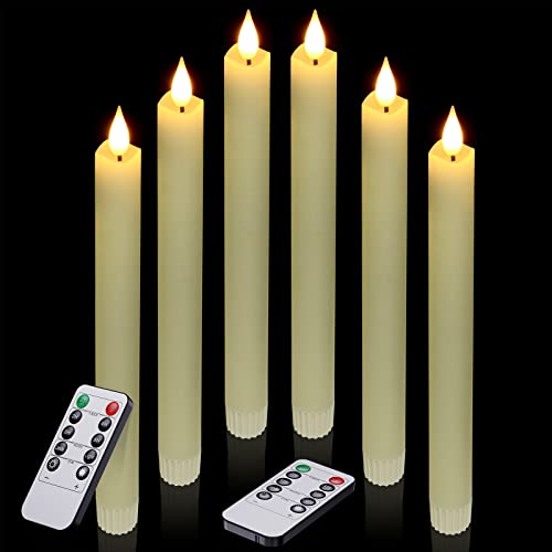 Ymenow LED Stabkerzen mit Timerfunktion, 6er set 24,5cm Elektrische Echtwachskerzen LED Kerzen Flackernde Flamme mit 2 Fernbedienung für Schlafzimmer Wohnzimmer Halloween Weihnachten Deko von Ymenow