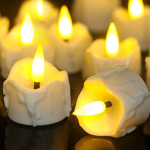 Ymenow LED Teelichter mit Timer, 12 Stück Elektrische LED Kerzen 3D Flackernde Flamme Lange Brenndauer mit Timerfunktion für Silvester Zimmer Deko 2024 Wohnzimmer Tischdeko Weihnachten, Warmweiß von Ymenow