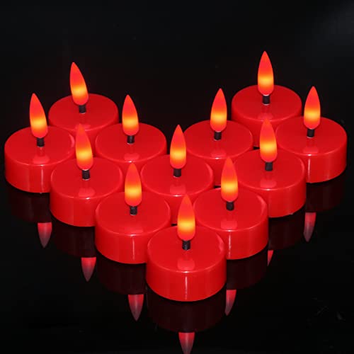 Ymenow LED Teelichter mit Timer, 12 Stück Elektrische Kerzen Rot Lange Brenndauer LED Kerzen mit Timerfunktion 3D Flackernde Flamme für Halloween Weihnachten Schlafzimmer Zimmer Hochzeit Deko - Rot von Ymenow