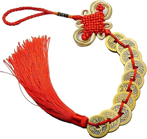 Roter chinesischer Knoten, Feng Shui, Glücksbringer, 9 Münzen für Zuhause, Auto, hängende Quaste, 9 Münzen, Quasten, dekoratives Zubehör von Ymhapp