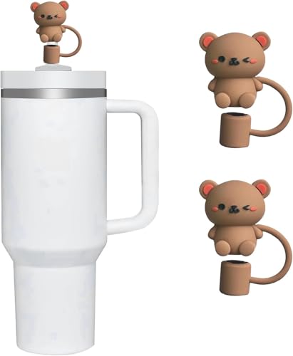 Teddybär-Strohabdeckung für Stanley-Becher mit einem Fassungsvermögen von 40 und 850 ml, 10 mm Silikon-Trinkhalm-Abdeckungen für Stanley-Becher-Zubehör, niedlicher Strohhalm-Aufsatz, von Ymhapp