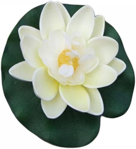 Ymhapp Weiße künstliche schwimmende Lotusblume aus Schaumstoff mit Seerosen, lebensechte künstliche Lotusblumen für Terrasse, Teich, Pool, Aquarium, Hochzeit, Party, Zuhause, Event-Dekoration von Ymhapp