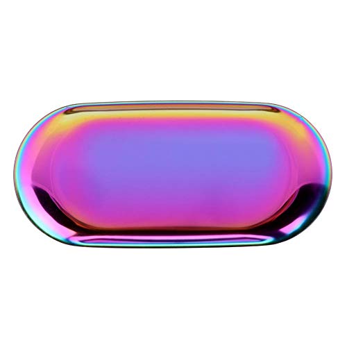 Edelstahl Tablett Oval, Kuchenplatten, Serviertablett Regenbogen, Nordic Tablett für Kosmetik Schmuck Kuchen Handtuch Obst(L-Regenbogen) von Ymiko