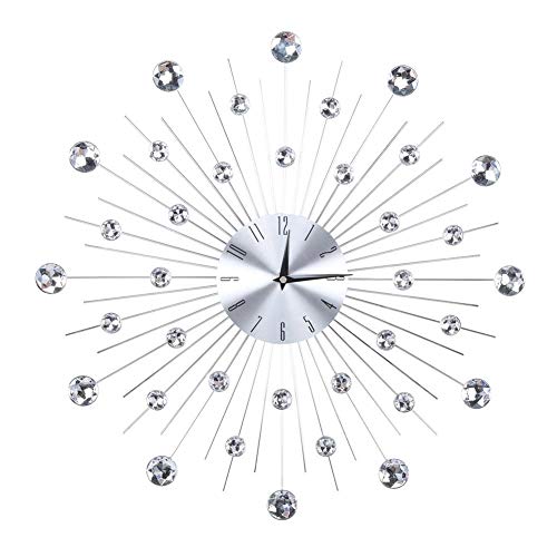 Wanduhr, Kreative Quarz Wanduhr, Mode Luxus Diamant besetzte Metall Hängende Uhr, Moderne Uhr Dekoration, Sparkling Bling Metallic Silber Wanduhr für Wohnzimmer Büro(EIN) von Ymiko