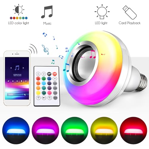 Ymiko LED-Glühbirne mit Musik, Bluetooth 4.2-Lampenlautsprecher mit USB-Anschluss, RGB-Farbwechsel-Stereolampe E26/E27-Basis-LED-Musiklampe mit Fernbedienung für Party- und Heimdekorationen von Ymiko