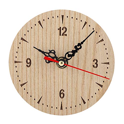 Ymiko Vintage hölzerne dekorative runde Wanduhr, arabische Ziffer Design rustikale Land Tisch Schreibtisch Wand analoge Uhr für Wohnzimmer Schlafzimmer Büro(12cm) von Ymiko