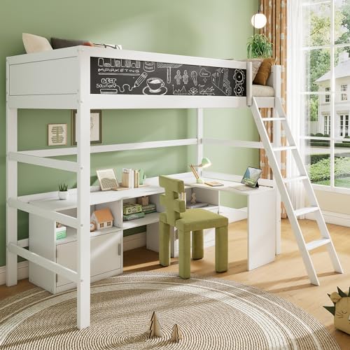 Ymkua Etagenbett, Hochbett, 90x200 Kinderbett, Einzelbett für Kinder, Holzbett mit Lattenrost und Stauraum, Hausbett mit Beweglicher Tisch & Brett & Kritzelbrett & Stauschrank, Weiß, Ohne Matratze Ymkua Etagenbett, Hochbett, 90x200 Kinderbett, Einzelbett für Kinder, Holzbett mit Lattenrost und Stauraum, Hausbett mit Beweglicher Tisch & Brett & Kritzelbrett & Stauschrank, Weiß, Ohne Matratze von Ymkua