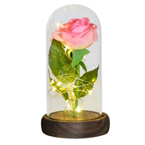 Ewige Rose Im Glas, Ewige Rose Im Glas Mit Gravur Geschenke for sie, ewige Rose in Glaskuppel, künstliche Blume for Immer, Licht, Muttertagsgeschenke for Frauen(Pink Flower) von Ymnilian