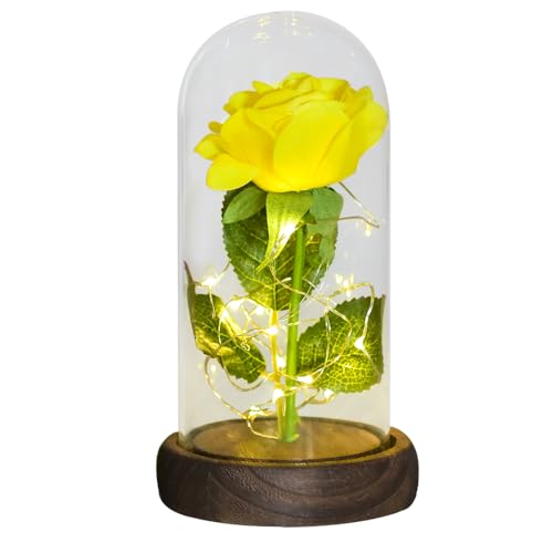 Ewige Rose Im Glas, Ewige Rose Im Glas Mit Gravur Geschenke for sie, ewige Rose in Glaskuppel, künstliche Blume for Immer, Licht, Muttertagsgeschenke for Frauen(Yellow Flower) von Ymnilian