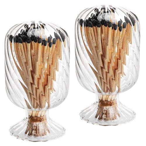 Streichholzhalter aus Glas,Kleine Glasglocke 2er-Set Streichholzhalter in Helix-Form, 10,2 cm große Streichholzglocke aus Glas, umgedrehtes Streichholzhalterglas for Duftkerzen auf Esstisch, Kamin, Ba von Ymnilian