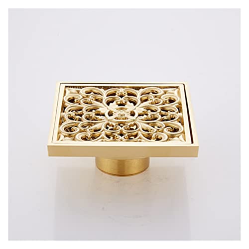 Ymnilian Bodenablauf,Duschablauf Bodenabläufe Gold Messing Dusche Bodenablauf 10 × 10 Badezimmer Home Square Bodenablauf-Sieb Abdeckung Gitter(C) von Ymnilian