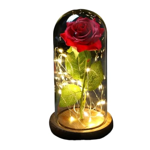Ymnilian Ewige Rose Im Glas, Ewige Rose Im Glas Mit Gravur Geschenk for Valentinstag, verzauberte Rose, ewige Blume aus 24-karätiger Goldfolie mit Lichterkette in Kuppel for Jäten(001) von Ymnilian