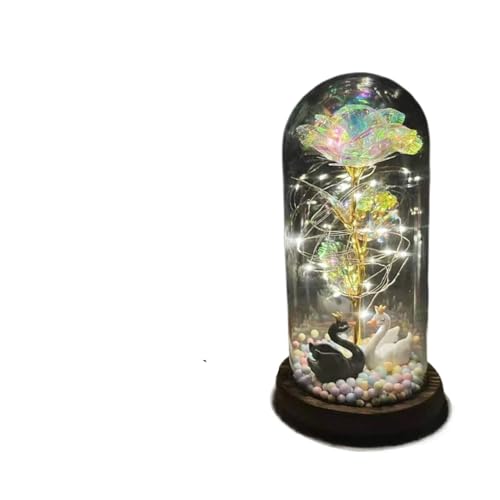 Ymnilian Ewige Rose Im Glas, Ewige Rose Im Glas Mit Gravur Geschenk for Valentinstag, verzauberte Rose, ewige Blume aus 24-karätiger Goldfolie mit Lichterkette in Kuppel for Jäten(011) von Ymnilian