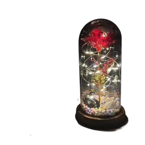 Ymnilian Ewige Rose Im Glas, Ewige Rose Im Glas Mit Gravur Geschenk for Valentinstag, verzauberte Rose, ewige Blume aus 24-karätiger Goldfolie mit Lichterkette in Kuppel for Jäten(012) von Ymnilian