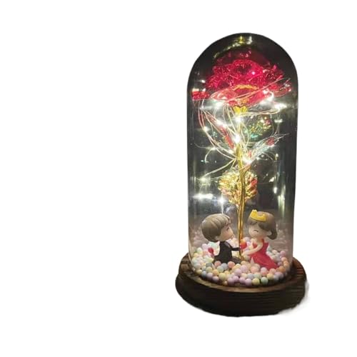 Ymnilian Ewige Rose Im Glas, Ewige Rose Im Glas Mit Gravur Geschenk for Valentinstag, verzauberte Rose, ewige Blume aus 24-karätiger Goldfolie mit Lichterkette in Kuppel for Jäten(015) von Ymnilian