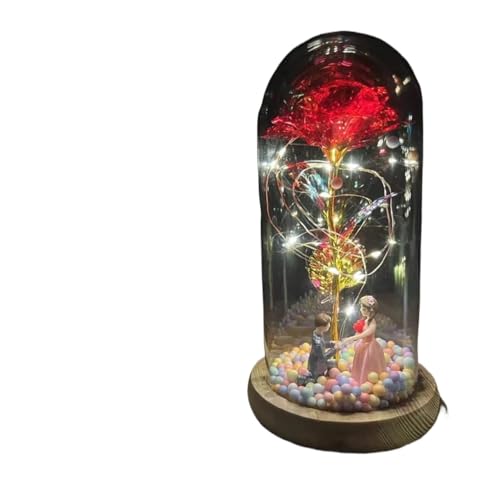 Ymnilian Ewige Rose Im Glas, Ewige Rose Im Glas Mit Gravur Geschenk for Valentinstag, verzauberte Rose, ewige Blume aus 24-karätiger Goldfolie mit Lichterkette in Kuppel for Jäten(022) von Ymnilian