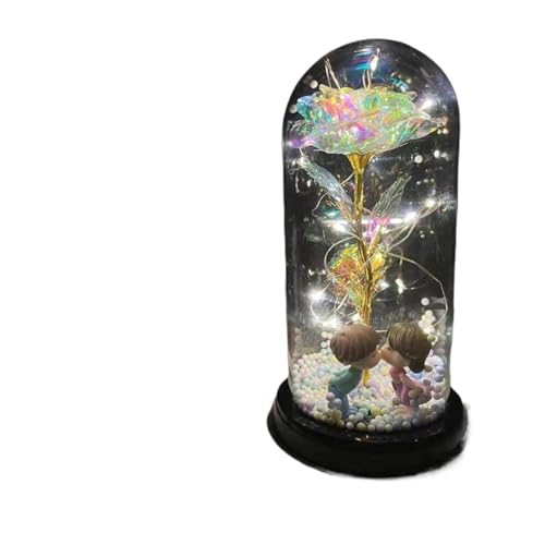 Ymnilian Ewige Rose Im Glas, Ewige Rose Im Glas Mit Gravur Geschenk for Valentinstag, verzauberte Rose, ewige Blume aus 24-karätiger Goldfolie mit Lichterkette in Kuppel for Jäten(023) von Ymnilian