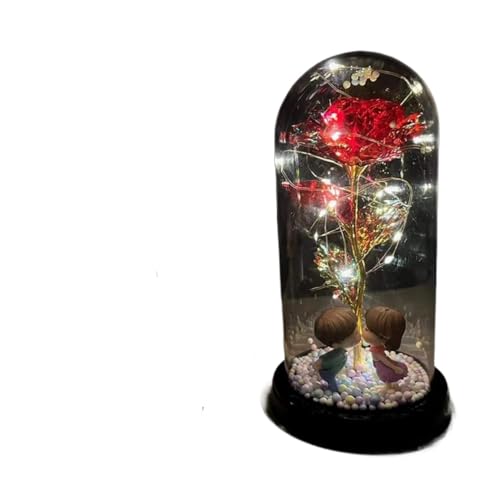 Ymnilian Ewige Rose Im Glas, Ewige Rose Im Glas Mit Gravur Geschenk for Valentinstag, verzauberte Rose, ewige Blume aus 24-karätiger Goldfolie mit Lichterkette in Kuppel for Jäten(025) von Ymnilian