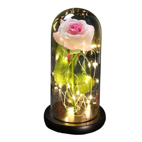 Ymnilian Ewige Rose Im Glas, Ewige Rose Im Glas Mit Gravur Geschenk for Valentinstag, verzauberte Rose, ewige Blume aus 24-karätiger Goldfolie mit Lichterkette in Kuppel for Jäten(031) von Ymnilian
