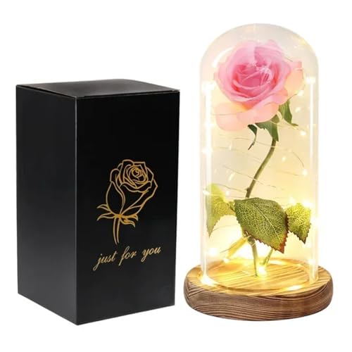 Ymnilian Ewige Rose Im Glas, Ewige Rose Im Glas Mit Gravur Künstliche Blumen Ewige Rose In Glas Abdeckung Valentinstag Hochzeit Geburtstag Dekor for Geschenk(Pink) von Ymnilian