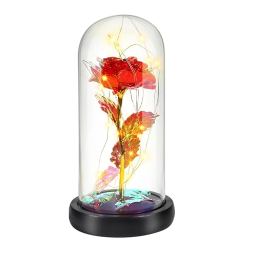 Ymnilian Ewige Rose Im Glas, Ewige Rose Im Glas Mit Gravur Künstliche Blumen aus Roségoldfolie im Glas for Valentinstags-Geschenkdekor, Rose Eternelle Sous Cloche von Ymnilian