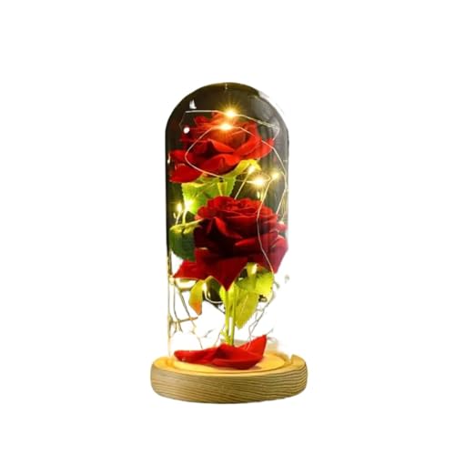 Ymnilian Ewige Rose Im Glas, Ewige Rose Im Glas Mit Gravur Künstliche ewige Rose Licht in Glasabdeckung Home Decor for Valentinstag Weihnachten Mütter Geschenk(Style A) von Ymnilian