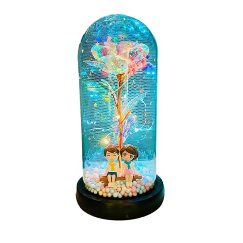 Ymnilian Ewige Rose Im Glas, Ewige Rose Im Glas Mit Gravur Romantische ewige Rose, Bunte aus Goldfolie mit Lichtpuppe in Glaskuppel, NEU, Valentinstag, Hochzeitsfeier, Geschenkdekor(Set 5) von Ymnilian