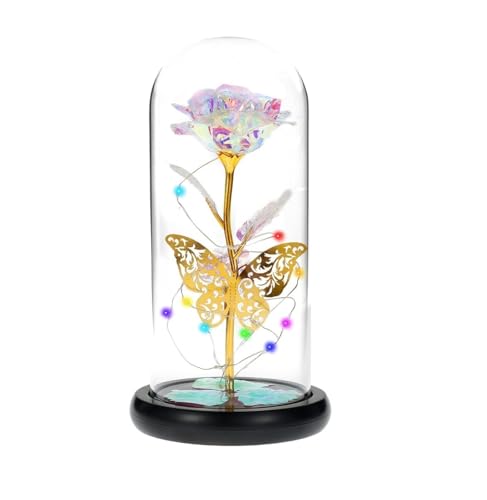 Ymnilian Ewige Rose Im Glas, Ewige Rose Im Glas Mit Gravur Rosenlicht Ewige Rose Blumen Glas mit Schmetterling Künstliche Lampe for Freundin Mutter(C) von Ymnilian