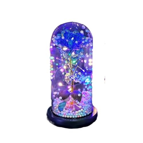 Ymnilian Ewige Rose Im Glas, Ewige Rose Im Glas Mit Gravur Valentinstag Kreative Geschenk-Box Künstliche Blume Rose Glas Abdeckung Geschenk Goldene Ewige Liebe(Blue) von Ymnilian