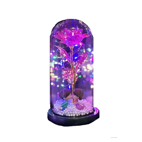 Ymnilian Ewige Rose Im Glas, Ewige Rose Im Glas Mit Gravur Valentinstag Kreative Geschenk-Box Künstliche Blume Rose Glas Abdeckung Geschenk Goldene Ewige Liebe(Pink) von Ymnilian