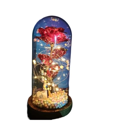 Ymnilian Ewige Rose Im Glas, Ewige Rose Im Glas Mit Gravur Verzauberte Rose, ewige Blume aus 24 Karat Goldfolie mit Lichterketten in der Kuppel for Valentinstag(012) von Ymnilian