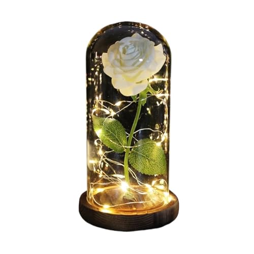 Ymnilian Ewige Rose Im Glas, Ewige Rose Im Glas Mit Gravur Verzauberte Rose, ewige Blume aus 24 Karat Goldfolie mit Lichterketten in der Kuppel for Valentinstag(Brown Base White) von Ymnilian