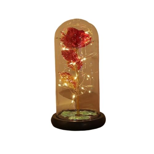 Ymnilian Ewige Rose Im Glas, Ewige Rose Im Glas Mit Gravur Verzauberte Rose, ewige Blume aus 24 Karat Goldfolie mit Lichterketten in der Kuppel for Valentinstag(Violet) von Ymnilian