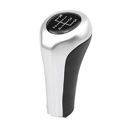 Ymnilian Schaltknauf, Schaltknäufe 1Pcs Schaltknauf for BMW 1 3 5 6 Series E46 E53 E60 E61 E63 E65 E81 E82 E83 E87 E90 E91 E92 X1 X3 X5 M Verchromte Matte Kohlenstoff(5 Speed Silver) von Ymnilian