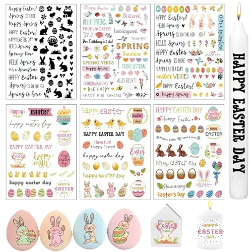 Ymoryiyi Kerzentattoos Ostern 6 Stück, 6 Designs Wasserschiebefolie Set mit Oster & Frühlingsmotiven, Wassertransferdruck für Kerzen DIY Deko Geschenk (Ostern B) Ymoryiyi Kerzentattoos Ostern 6 Stück, 6 Designs Wasserschiebefolie Set mit Oster & Frühlingsmotiven, Wassertransferdruck für Kerzen DIY Deko Geschenk (Ostern B) von Ymoryiyi