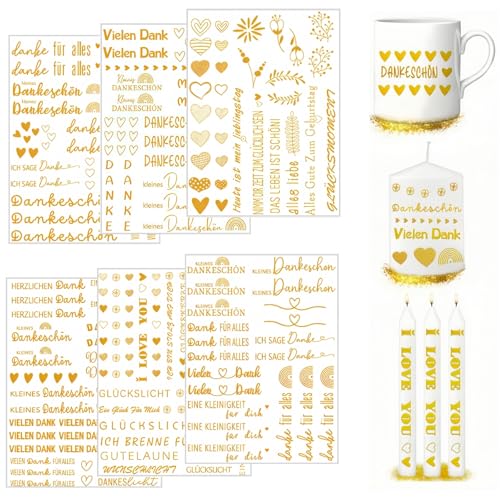 Ymoryiyi Kerzentattoos Ostern 6 Stück, 6 Designs Wasserschiebefolie Set mit Oster & Frühlingsmotiven, Wassertransferdruck für Kerzen DIY Deko Geschenk (Goldfolien Aufkleber) von Ymoryiyi