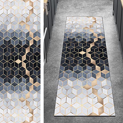 Ymural Teppich Läufer Lang Flur Geometrisch Teppichmatten 100x200CM Grau Gold Kücheläufer rutschfest Meterware Teppichläufer Waschbar Kurzflor Polyester Korridor, Breite 40-120cm von Ymural