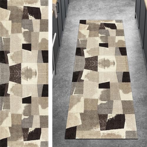 Ymural Teppichmatten Teppich Läufer Flur Lang Patchwork 40x120CM Beige Braun Kücheläufer rutschfest Meterware Teppichläufer Waschbar Kurzflor Polyester Korridor, Breite 40-120cm von Ymural