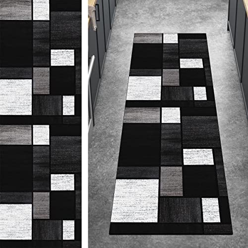 Ymural Teppichmatten Teppich Läufer Flur Lang Patchwork 50x180CM Schwarz Grau Kücheläufer rutschfest Meterware Teppichläufer Waschbar Kurzflor Polyester Korridor, Breite 40-120cm von Ymural