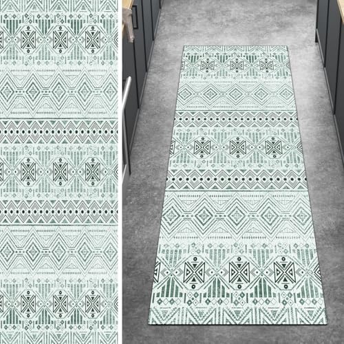 Ymural Boho Teppich Läufer Flur rutschfest Meterware 120x300CM Cyan rutschfest Lang 3D Meterware Kurzflor Polyester Korridor Schlafzimmer Anpassbar von Ymural