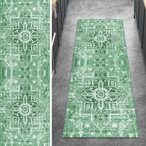 Ymural Boho Teppich Läufer Flur rutschfest Meterware 40x80CM Grün Teppichläufer Küchenteppich Lang Waschbar Kurzflor Polyester Korridor Schlafzimmer Anpassbar von Ymural